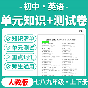 2025人教版初中英语同步知识点背默单元考点测试卷知识清单七八九年级上下册电子版资料