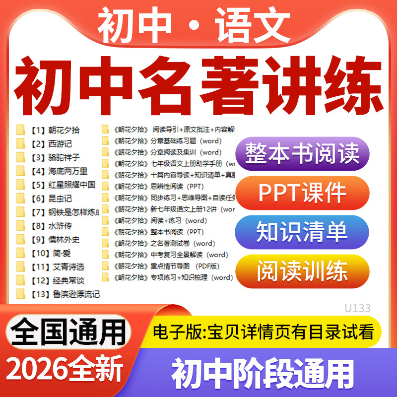 2026初中语文必读十二部名著整本书阅读PPT课件知识清单练习题朝花夕拾西游记骆驼祥子海底两万里昆虫记红星钢铁电子版资料