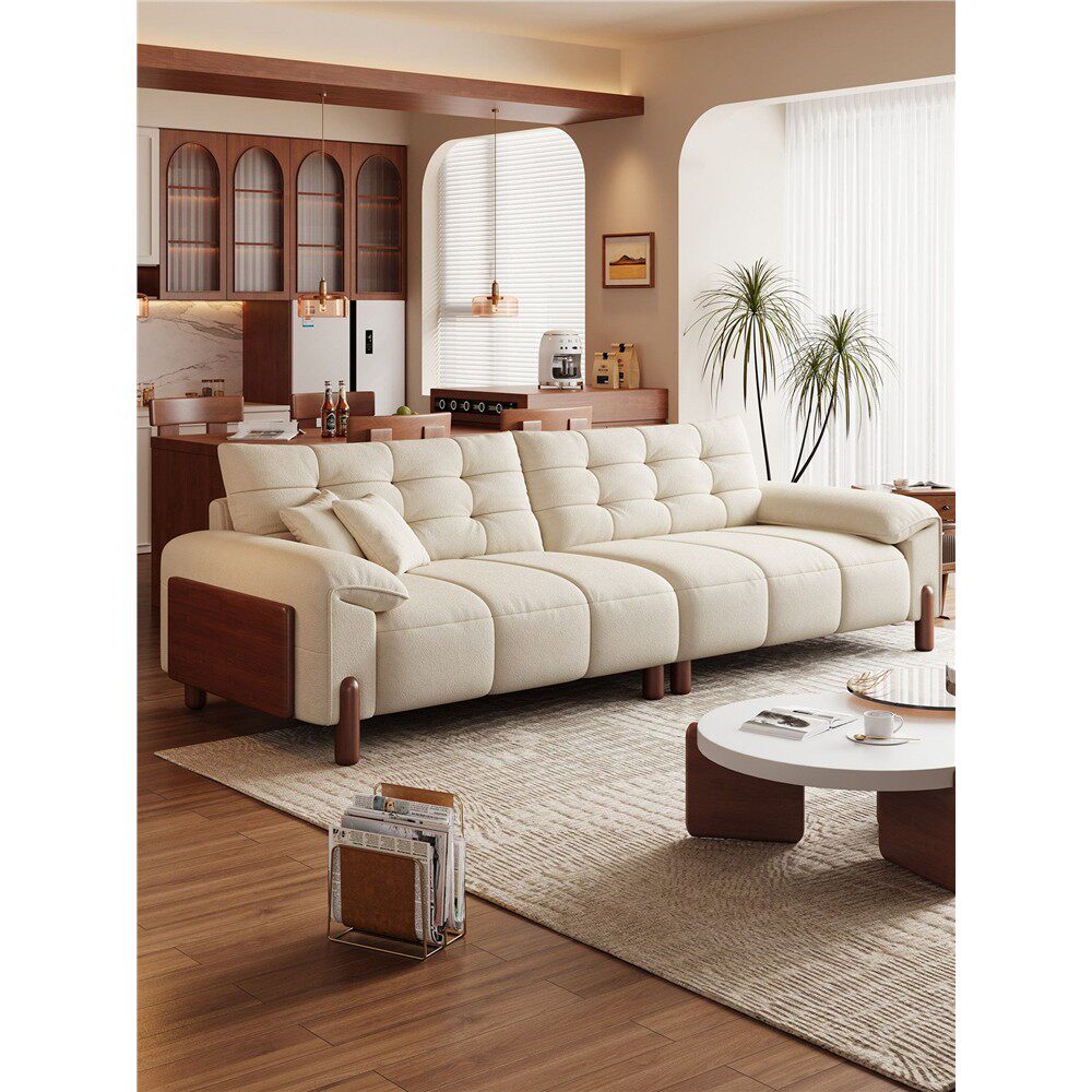 政府补贴奶油风高级绒橡木实木沙发客厅2026新款直排高脚布艺沙发