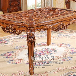 1.6米 1.5米 1.8米 实木餐桌雕花长桌饭桌钢化玻璃桌1.4米 欧式