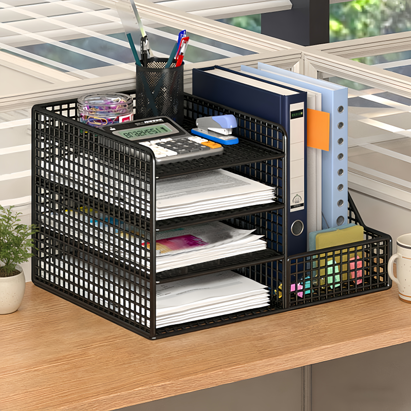 办公桌面置物架文件收纳架文件收纳盒办公用品大全多层文件架A4文件框文件夹资料档案整理架铁艺金属书立架子,文具电教/文化用品/商务用品,文件座/文件架/文件框,淘宝优惠券,粉丝福利购,淘宝优惠卷