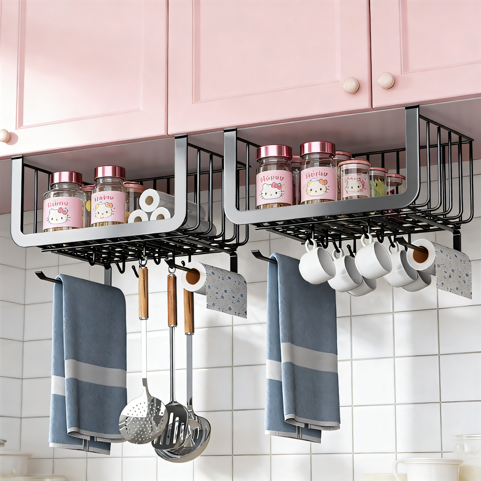 橱柜下挂架厨房悬挂挂篮置物架吊柜多功能铲子勺子免打孔用纸挂架,厨房/烹饪用具,厨房置物架/置物柜/角架,淘宝优惠券,粉丝福利购,淘宝优惠卷