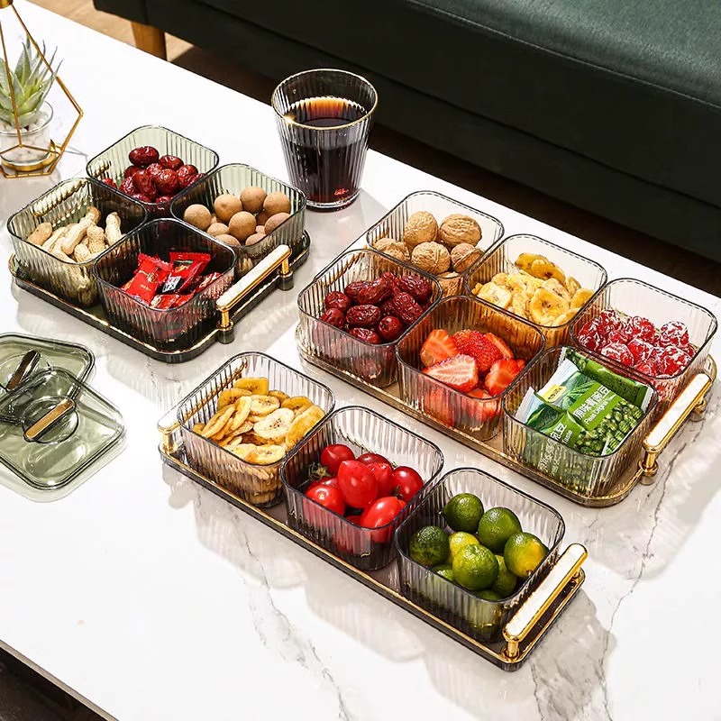 客厅家用茶几点心零食摆放盘轻奢水果盘高档糖果收纳盒坚果盘分格