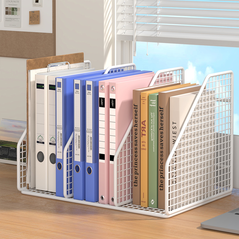 金属文件收纳架办公桌置物架文件夹收纳盒档案资料办公室用品大全书本收纳整理架多联文件框a4书架桌面书立架