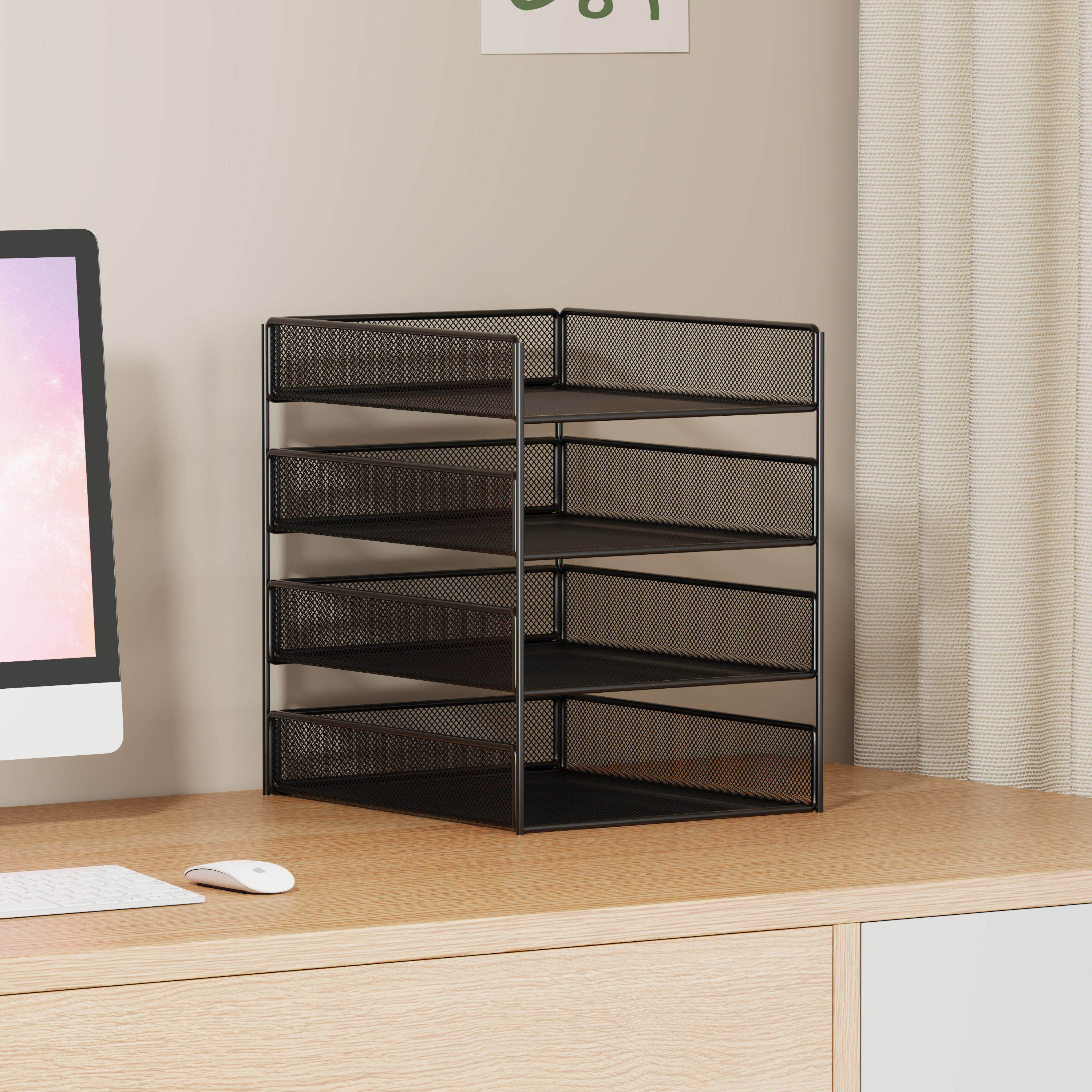 A4桌面文件架金属资料架文件框多层文件收纳架办公室文件夹收纳盒书架书立架档案办公桌文具用品大全置物架子