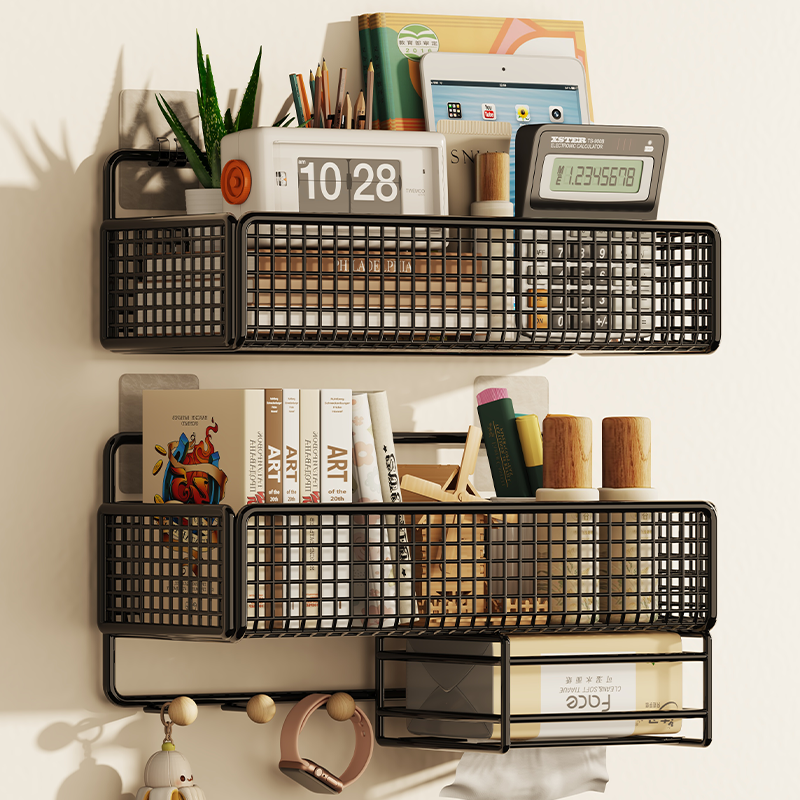 墙上置物架宿舍免打孔壁挂式收纳挂篮床上挂钩卧室墙壁悬空挂篮