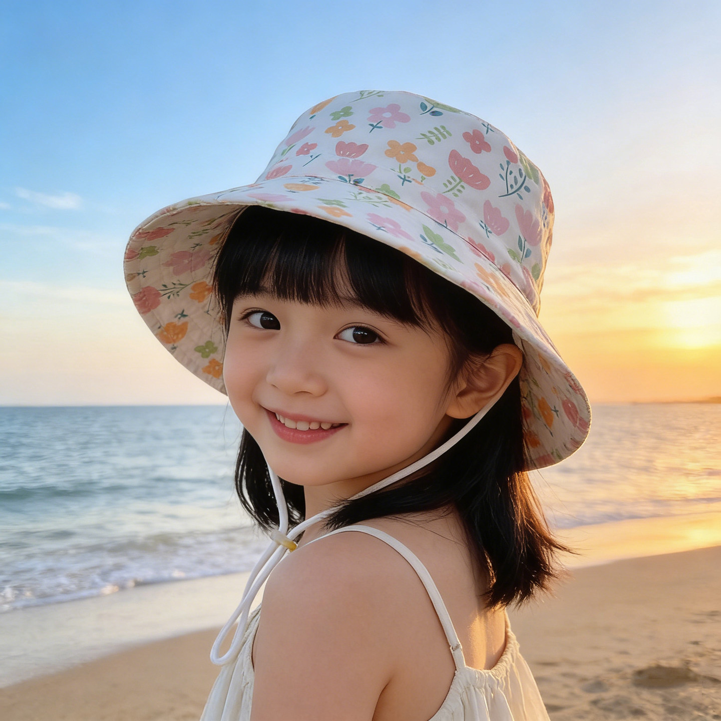 儿童春秋渔夫帽纯棉碎花防晒户外薄款男女童遮阳帽宝宝大帽檐帽子