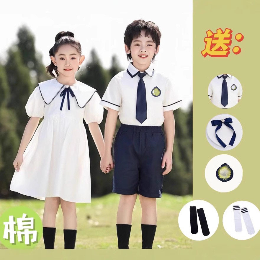 女童连衣裙2025夏季新款韩版学院风洋气百搭蝴蝶结领结甜美可爱