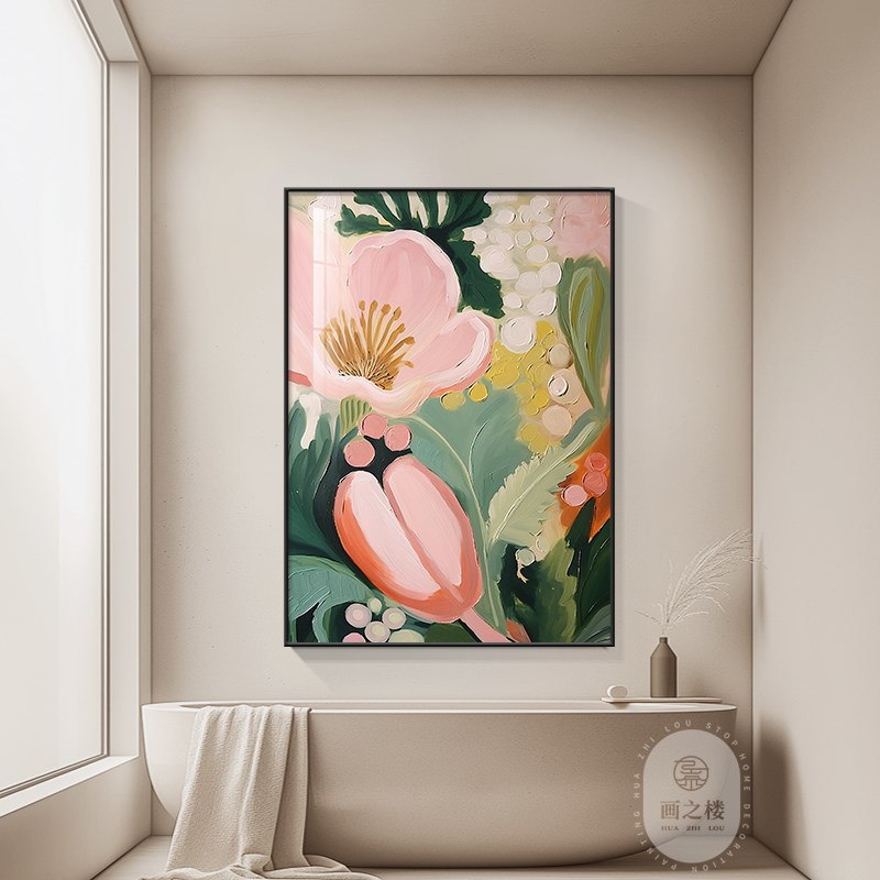 大芬村油画卫生间防水装饰画花卉肌理感厕所浴室挂画洗手间墙壁画图片