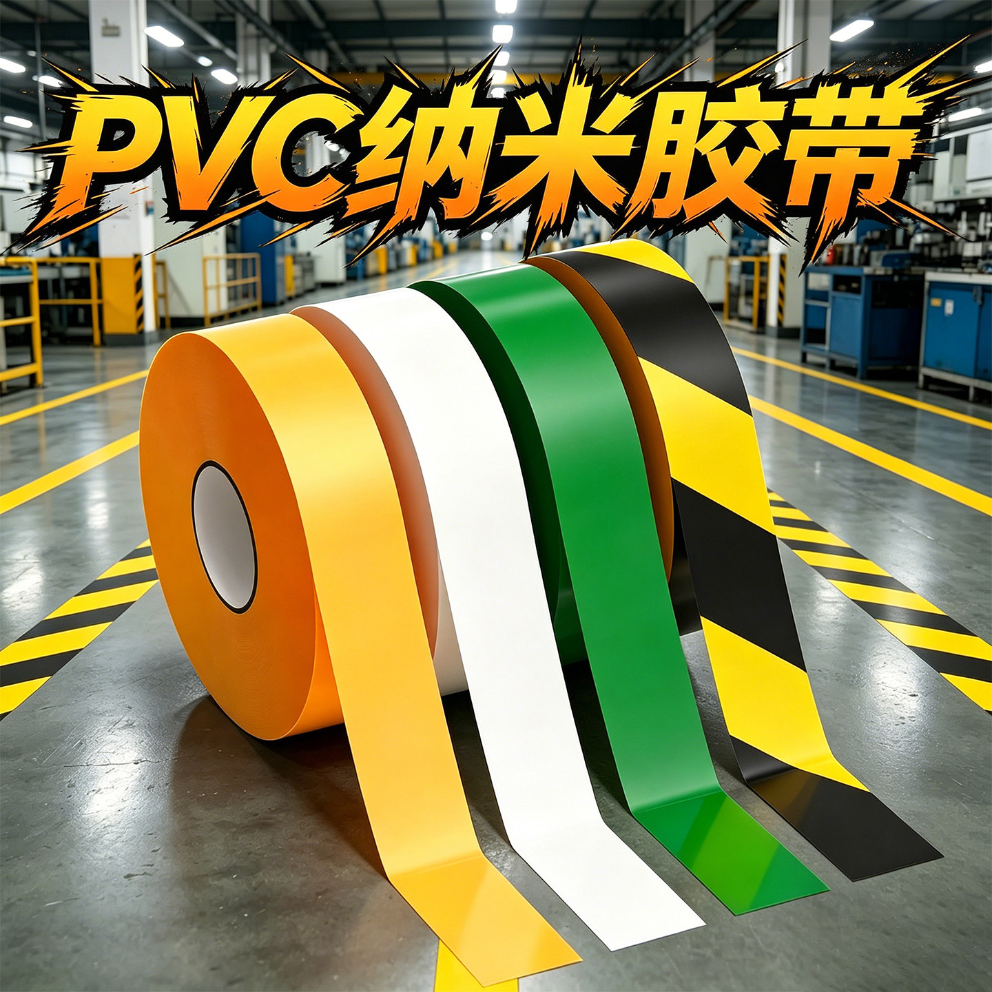 大型仓库分配区场地分划PVC纳米地标胶贴车间消防通道指引地板胶条