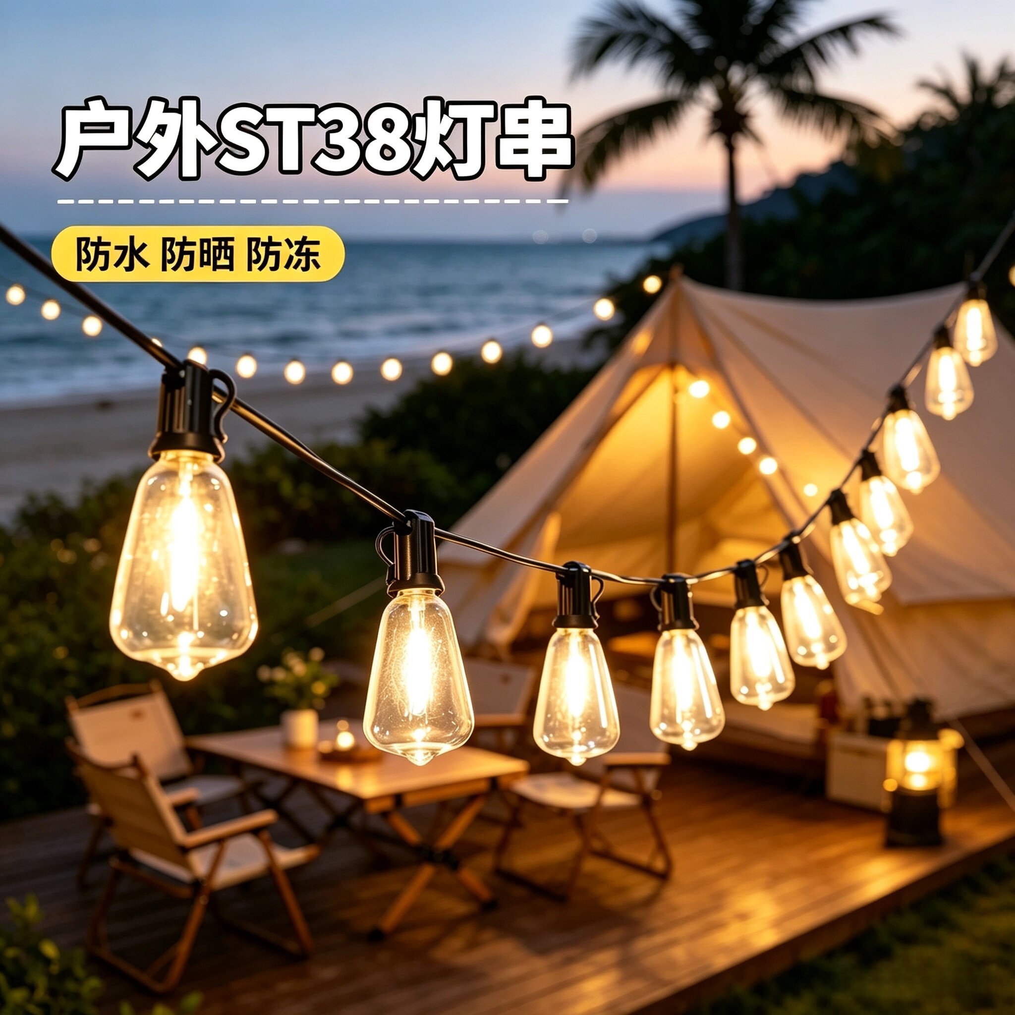 复古太阳能装饰灯灯串户外防水露营帐篷庭院花园阳台民宿氛围灯泡