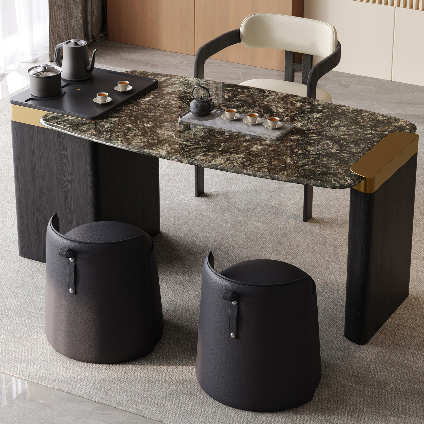 设计师款天然奢石铂金钻泡茶台