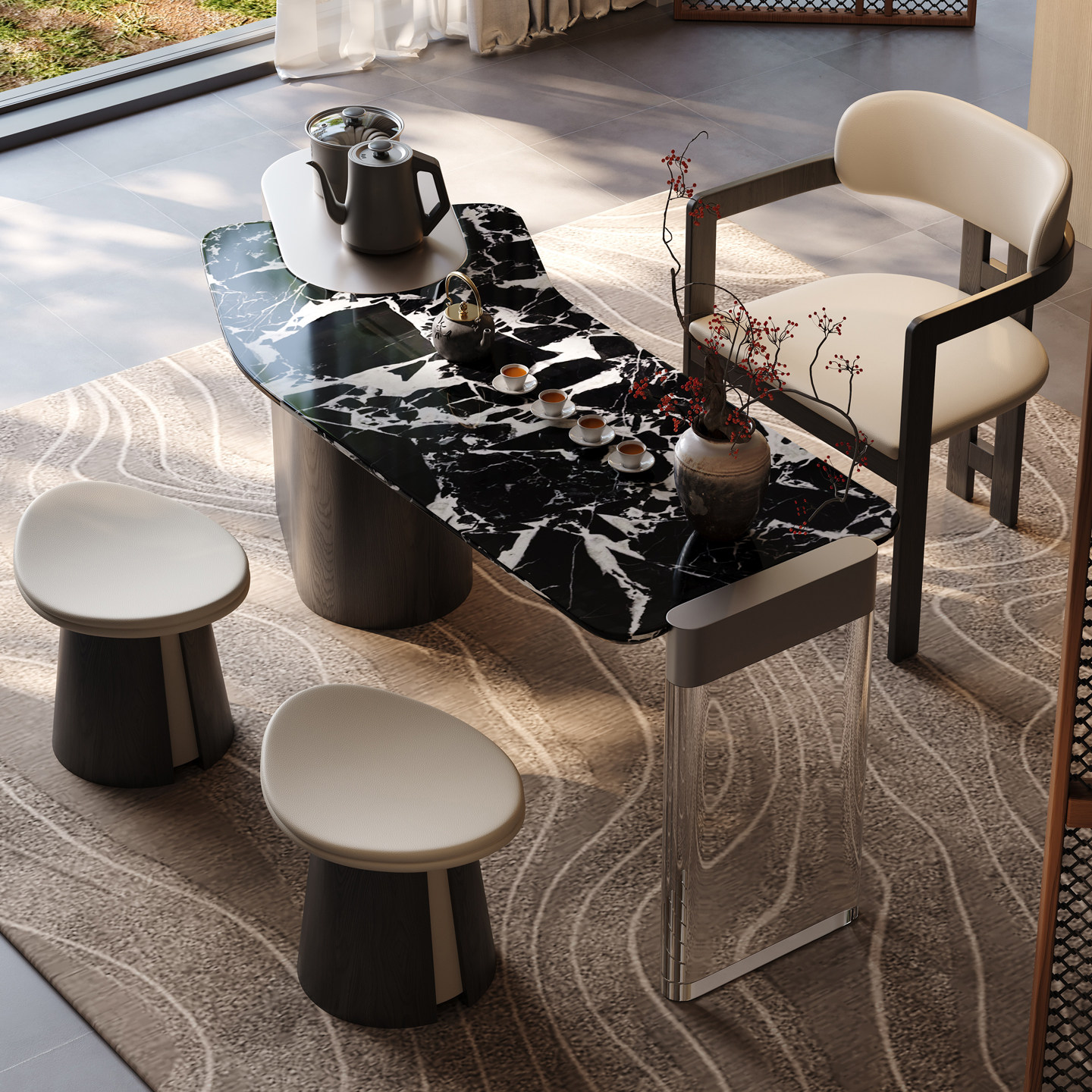 意式轻奢宝格丽黑天然奢石茶桌