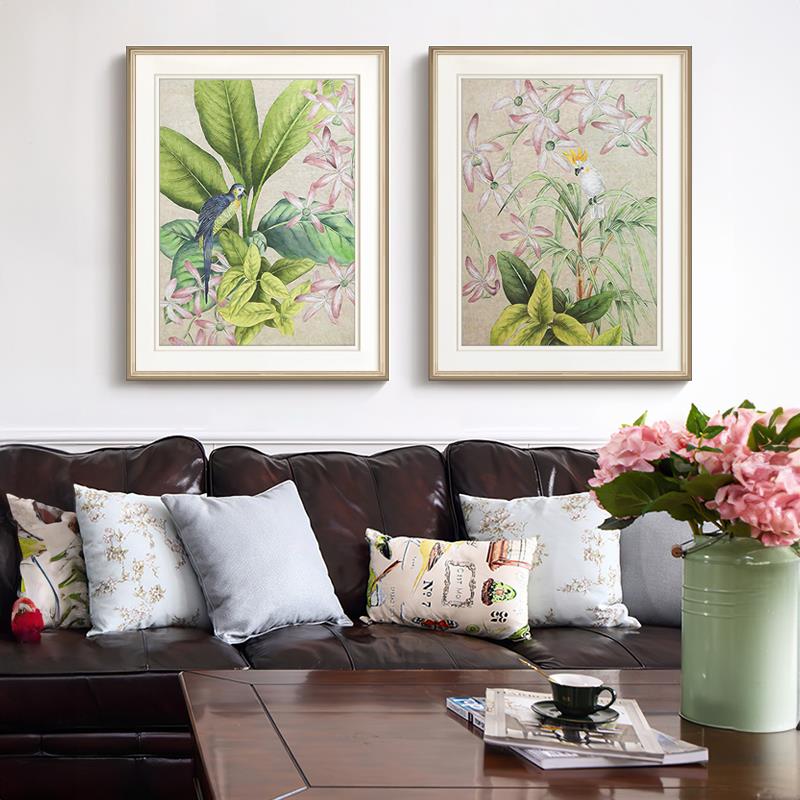美式客厅装饰画画饭厅法式沙发三联画画兰花壁画画卧室床头花鸟绿