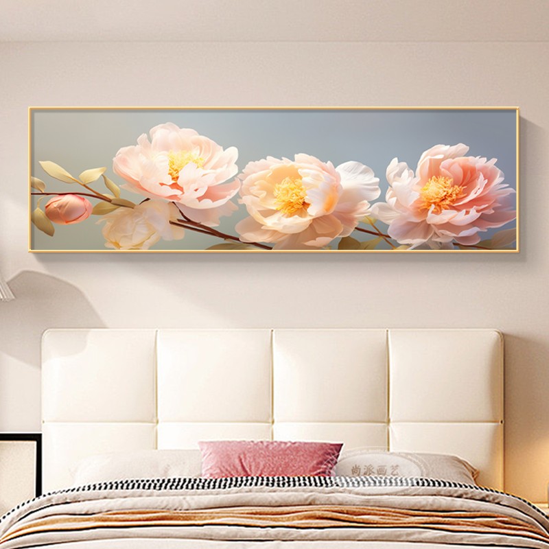 花开富贵卧室床头装饰画客厅沙发背景墙挂画现代简约花卉晶瓷壁画图片