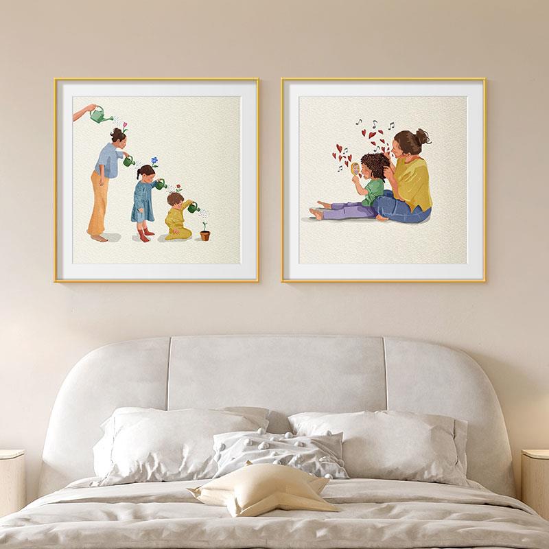 「家人的陪伴」治愈系装饰画客厅餐厅温馨卧室床头儿童房挂画治愈