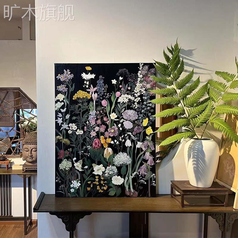 新中式花卉艺术客厅装饰画小众中古风卧室餐厅高级感电表箱挂壁画图片