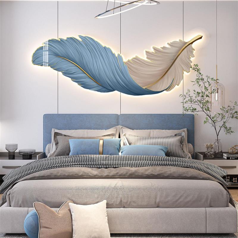 led带灯发光羽毛客厅装饰画沙发背景墙挂画现代简约轻奢玄关壁画