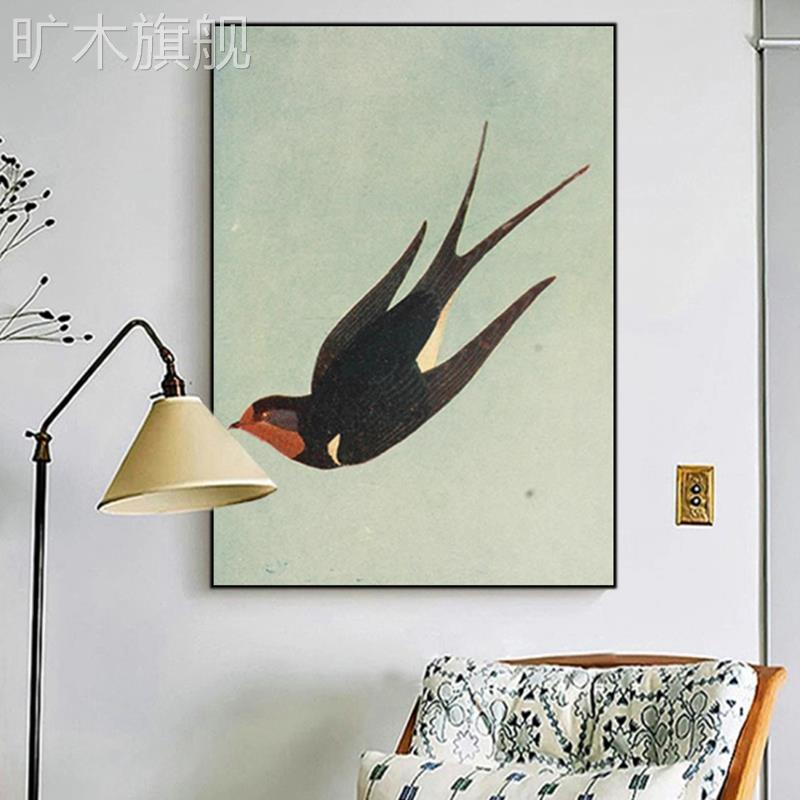 中古风燕子客厅动物飞鸟装饰画玄关复古简约挂画新中式主卧室壁画图片