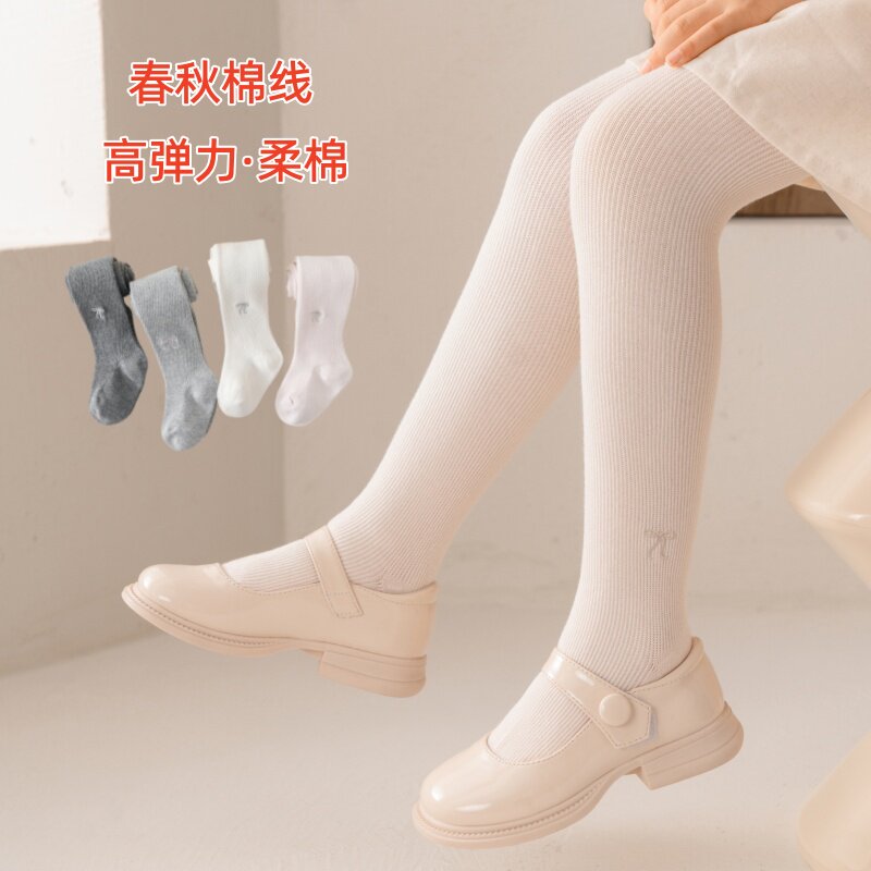 女童连裤袜春秋款棉线宝宝打底袜白色裤袜外穿配裙子儿童打底裤袜