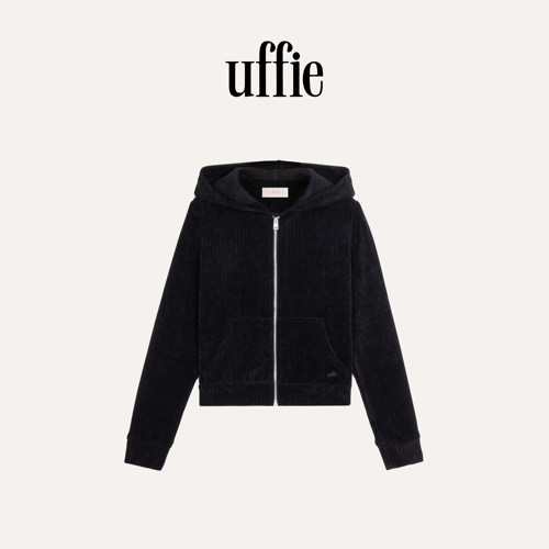 uffie于绘暗条纹连帽式拉链卫衣