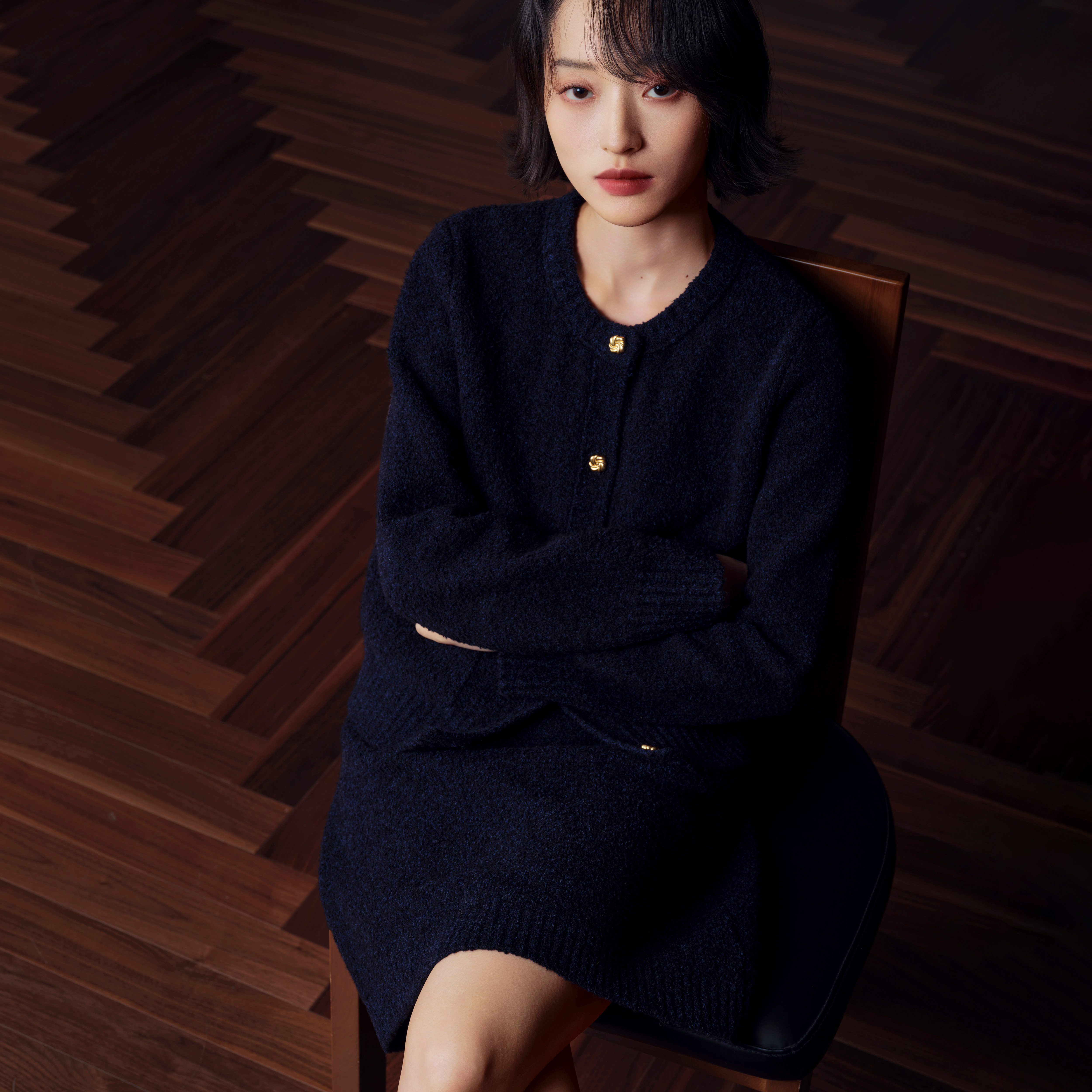 uffie蓝莓曲奇圈圈花呢针织外套