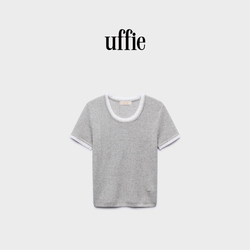 uffie于绘花边U领针织短袖