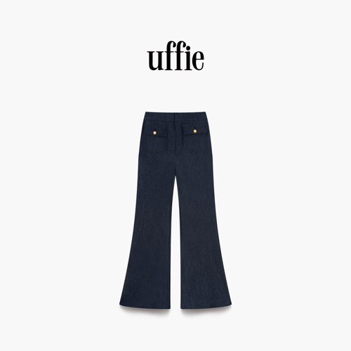 uffie于绘松紧腰微弹斜纹喇叭裤