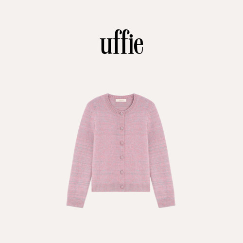 uffie于绘晚霞扣饰雾粉小开衫
