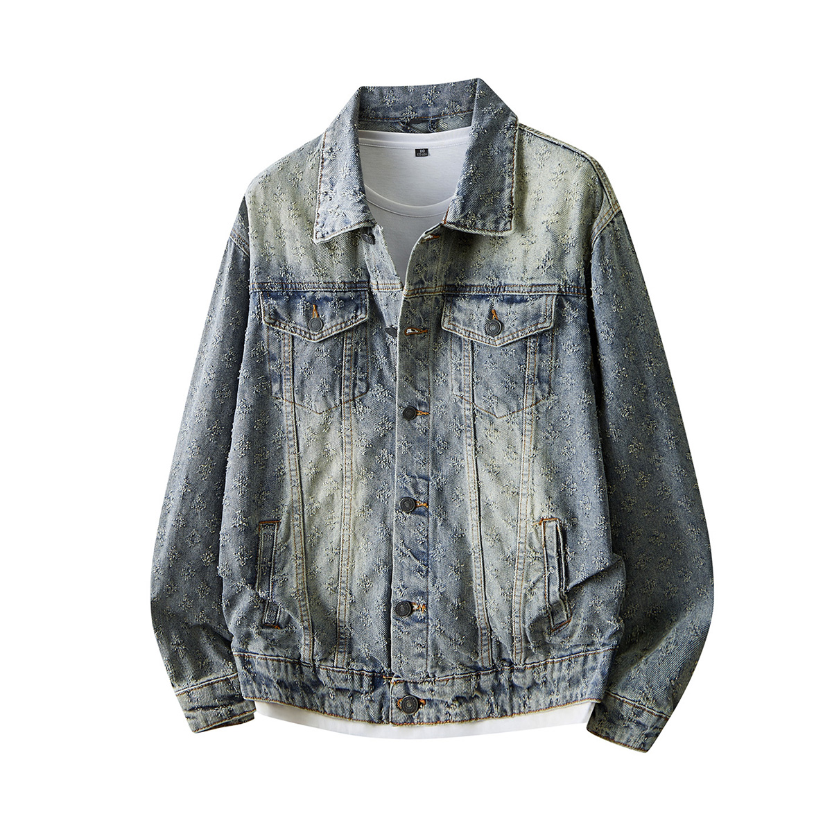 美式潮牌印花新款痞帅复古蓝色牛仔外套男女小众设计夹克宽松上衣