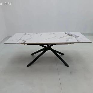 意式极简可伸缩抽拉延伸岩板长方形餐桌设计师亮光岩板餐台性价比