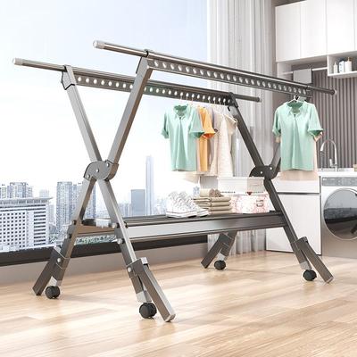 晾衣架阳台家用落地加粗加厚室外防风可折叠带轮子户外晒被子神器