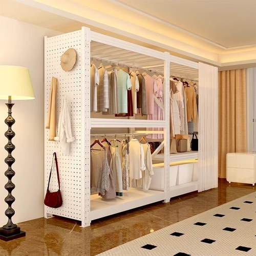 货架衣柜简易组装开放式家用卧室收纳架钢制洞洞板金属角钢挂衣架