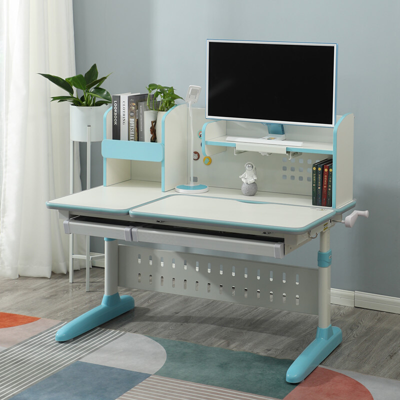 儿童学习书桌实木写字桌椅套装家用手摇小学生课桌椅