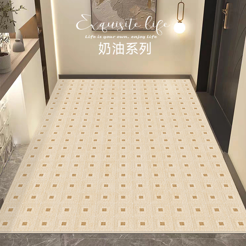 奶油风格子进门地垫入户门垫可擦免洗皮革脚垫子玄关防滑pvc地毯