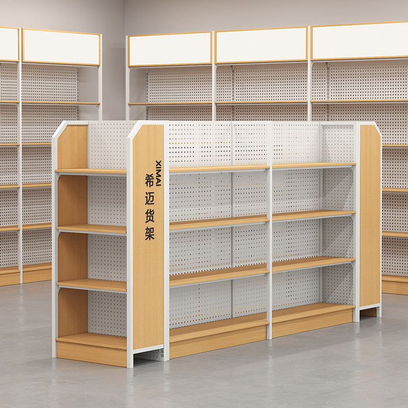 超市便利店钢木货架零食店商店展示架挂钩货架文具母婴店中岛货柜