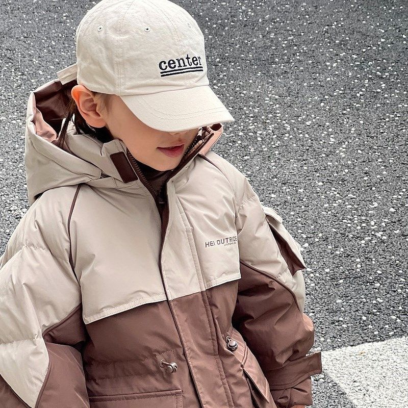 越也童装男童羽绒服撞色工装风休闲户外儿童保暖外套冬季新品洋气