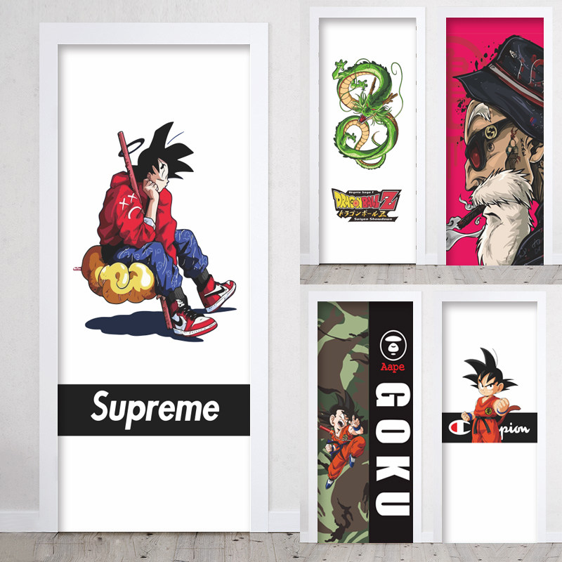 定制七龙珠孙悟空门贴纸整张自粘可移除胶玻璃移门衣柜门翻新贴饰