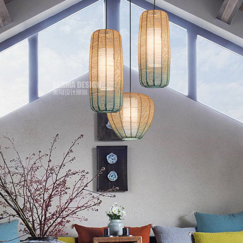 民宿田园创意藤编麻绳吊灯渐变藤艺灯罩农家院餐厅茶室复古禅意灯
