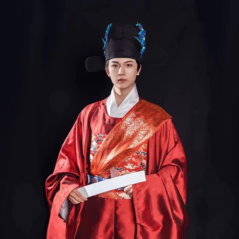 惜物国风 明制圆领汉服一品文官双鹤织锦绣花补服圆领袍汉婚婚服