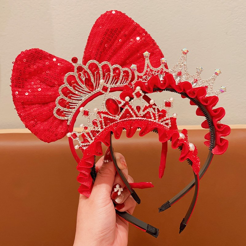 儿童皇冠头饰新年红色发箍2024新款小女孩不勒头发卡女童头箍发饰