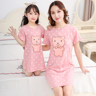 女孩亲子公主连衣裙 睡衣短袖 儿童纯棉睡裙女童中大童宝宝夏季 薄款