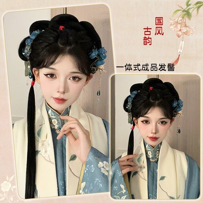 古风汉服假发头饰一体式红楼梦林黛玉造型盘发发髻古装女发包垫发