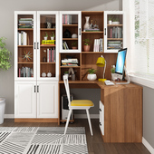 台式 电脑桌定制转角书桌书柜组合家用简约书桌书架一体写字台学生