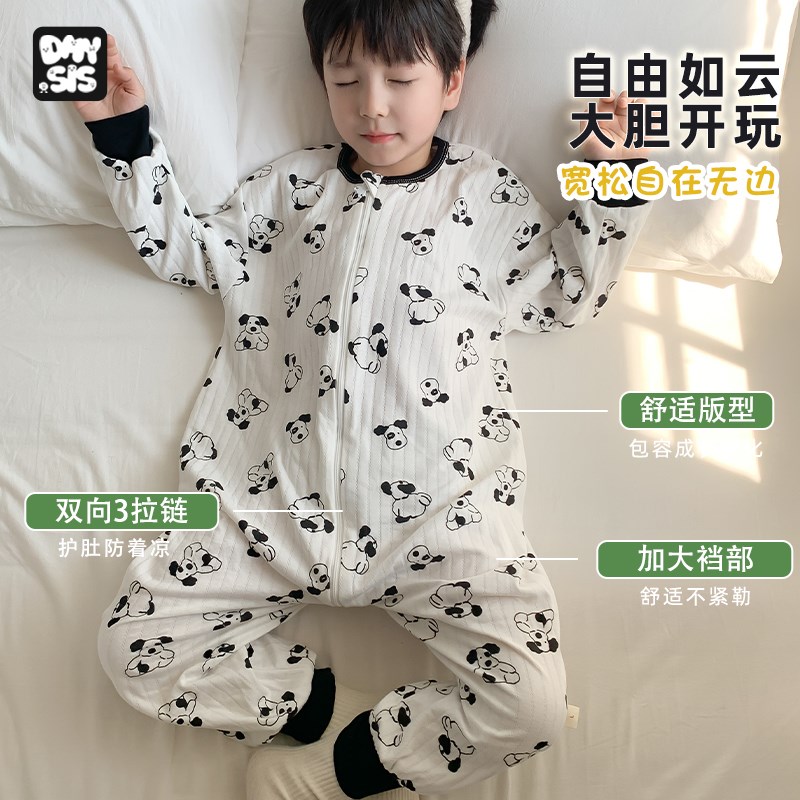 儿童睡衣连体衣春秋冬纯棉分腿男宝宝防着凉睡袋女大童连身衣秋装