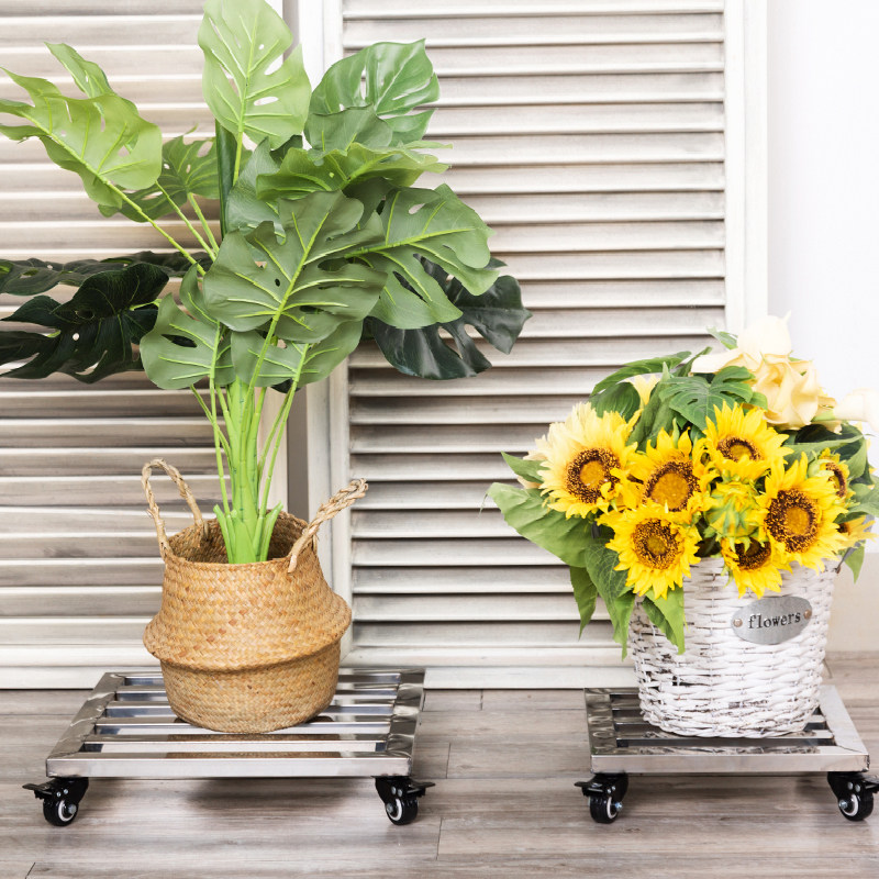 不锈钢花盆托架移动盆景花盆托架万向轮垫高承重大花瓶可移动底座