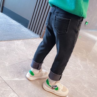 男童加绒牛仔裤冬款修身3女宝宝紧身裤子4冬季小脚裤5黑色小童2岁