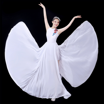开场舞大摆裙演出服女新款飘逸中国风红歌舞蹈比赛服装歌伴舞套装