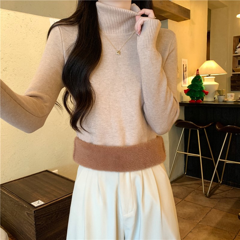 加厚加绒毛衣女内搭打底衫秋冬季2024新款高领长袖打底针织衫上衣