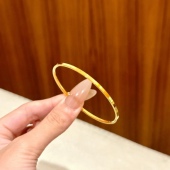 不掉色 爆款 光面素圈亮面手镯女18k黄金叠戴细款 一字手环2025新款